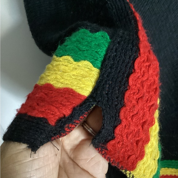 Elegant Black Rasta Poncho with Colorful Stripes - Picture 6 of 14